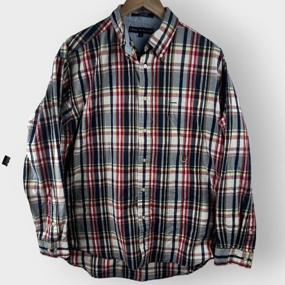 Tommy Hilfiger Shirt Size L Mens Casual Button Down Long Sleeve Crest Preppy Top